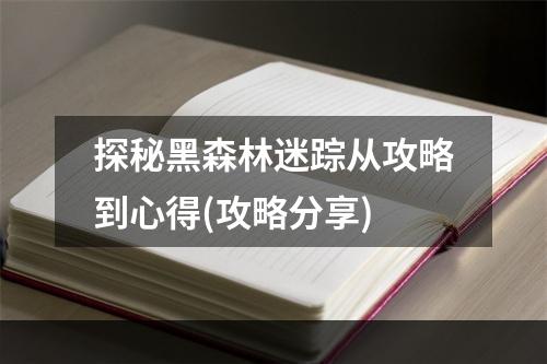 探秘黑森林迷踪从攻略到心得(攻略分享)