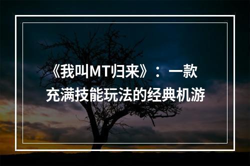 《我叫MT归来》：一款充满技能玩法的经典机游