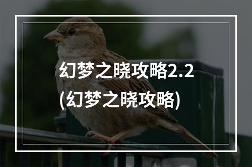 幻梦之晓攻略2.2(幻梦之晓攻略)