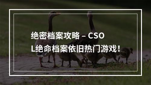 绝密档案攻略 – CSOL绝命档案依旧热门游戏！