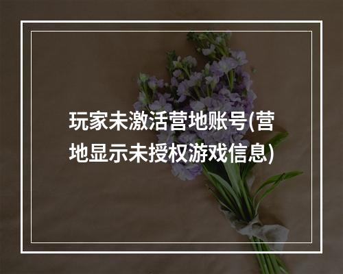 玩家未激活营地账号(营地显示未授权游戏信息)