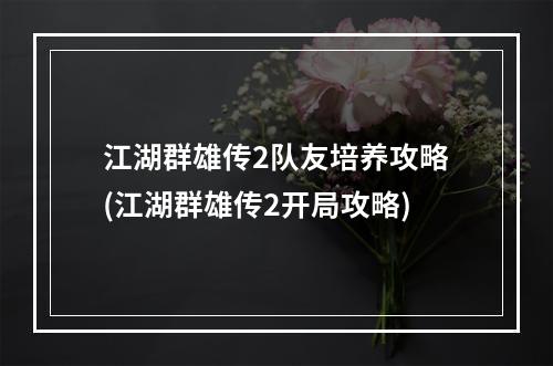 江湖群雄传2队友培养攻略(江湖群雄传2开局攻略)