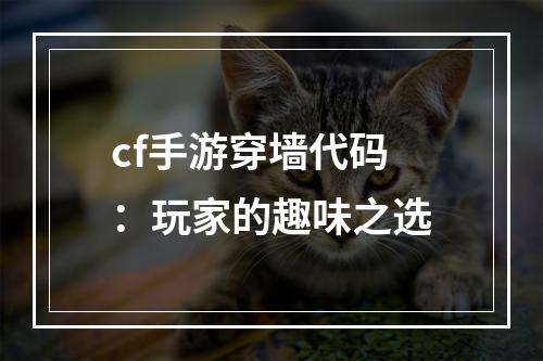 cf手游穿墙代码：玩家的趣味之选