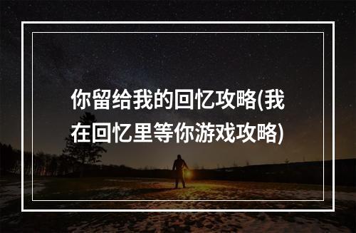 你留给我的回忆攻略(我在回忆里等你游戏攻略)