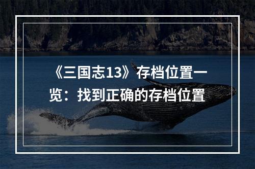 《三国志13》存档位置一览：找到正确的存档位置