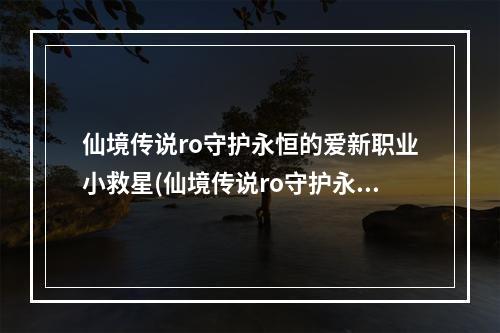 仙境传说ro守护永恒的爱新职业小救星(仙境传说ro守护永恒的爱新职业商人技能转职详解)