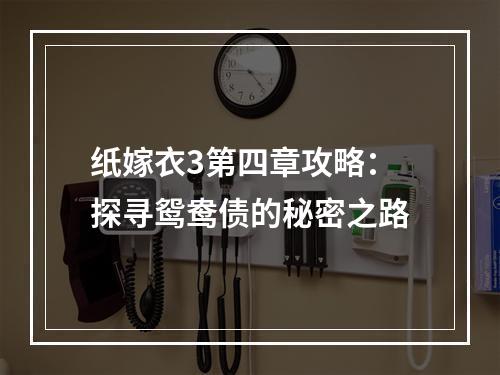 纸嫁衣3第四章攻略：探寻鸳鸯债的秘密之路