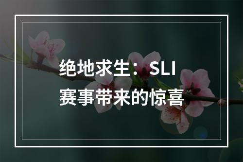 绝地求生：SLI赛事带来的惊喜