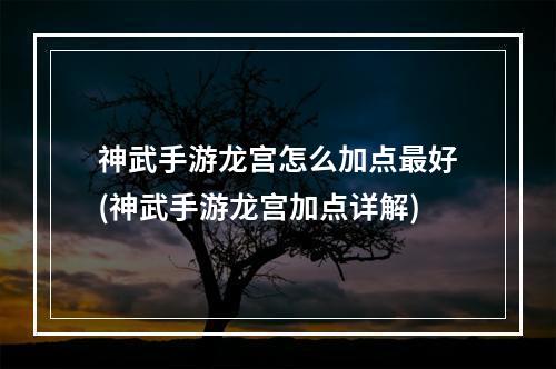 神武手游龙宫怎么加点最好(神武手游龙宫加点详解)