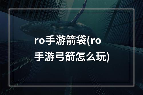 ro手游箭袋(ro手游弓箭怎么玩)