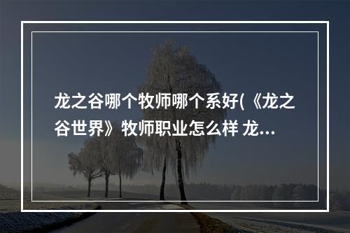 龙之谷哪个牧师哪个系好(《龙之谷世界》牧师职业怎么样 龙之谷世界 )