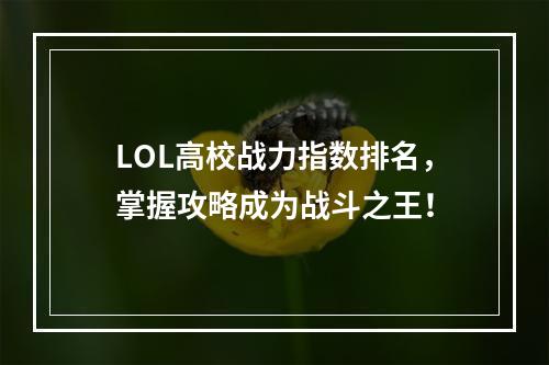 LOL高校战力指数排名，掌握攻略成为战斗之王！