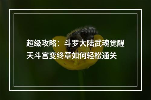 超级攻略：斗罗大陆武魂觉醒天斗宫变终章如何轻松通关