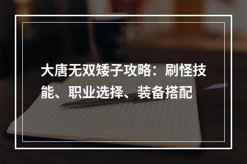 大唐无双矮子攻略：刷怪技能、职业选择、装备搭配