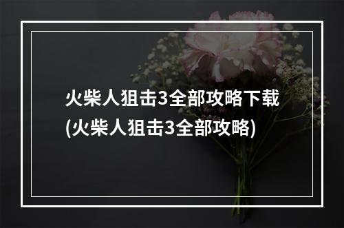 火柴人狙击3全部攻略下载(火柴人狙击3全部攻略)