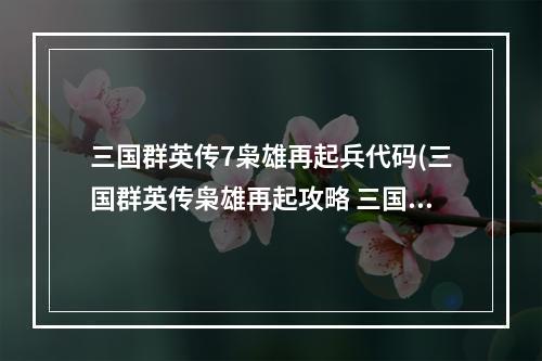 三国群英传7枭雄再起兵代码(三国群英传枭雄再起攻略 三国群英传7枭雄崛起抓武魂)