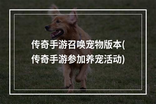 传奇手游召唤宠物版本(传奇手游参加养宠活动)