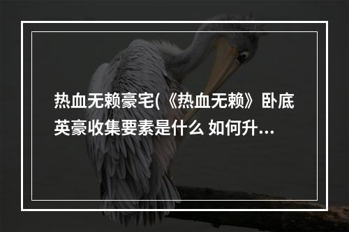 热血无赖豪宅(《热血无赖》卧底英豪收集要素是什么 如何升级)