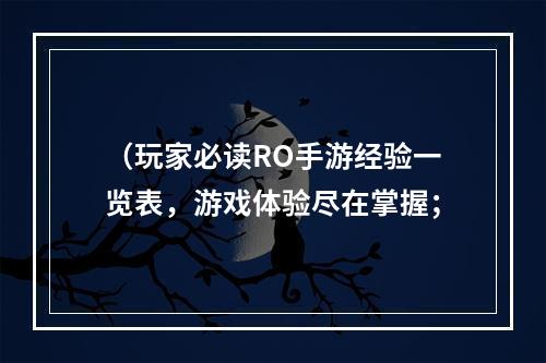 （玩家必读RO手游经验一览表，游戏体验尽在掌握；