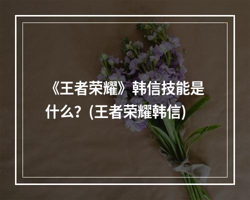 《王者荣耀》韩信技能是什么？(王者荣耀韩信)