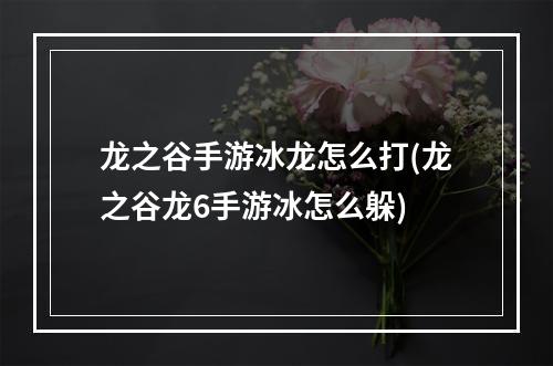 龙之谷手游冰龙怎么打(龙之谷龙6手游冰怎么躲)