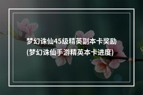 梦幻诛仙45级精英副本卡奖励(梦幻诛仙手游精英本卡进度)