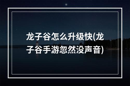 龙子谷怎么升级快(龙子谷手游忽然没声音)