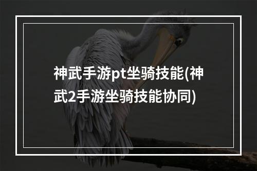 神武手游pt坐骑技能(神武2手游坐骑技能协同)