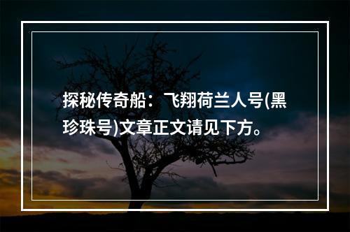 探秘传奇船：飞翔荷兰人号(黑珍珠号)文章正文请见下方。