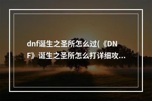 dnf诞生之圣所怎么过(《DNF》诞生之圣所怎么打详细攻略)