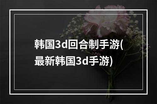 韩国3d回合制手游(最新韩国3d手游)