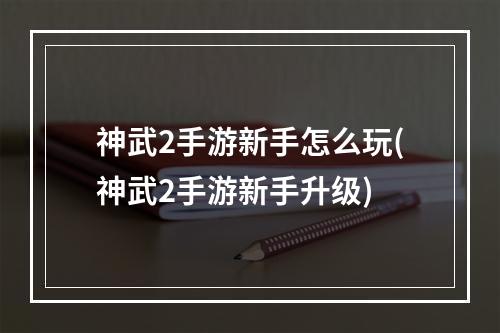 神武2手游新手怎么玩(神武2手游新手升级)