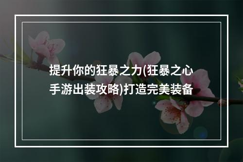 提升你的狂暴之力(狂暴之心手游出装攻略)打造完美装备