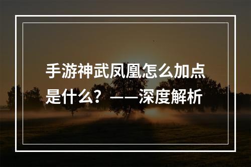 手游神武凤凰怎么加点是什么？——深度解析