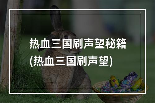 热血三国刷声望秘籍(热血三国刷声望)