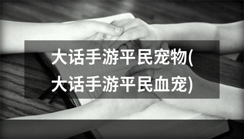 大话手游平民宠物(大话手游平民血宠)