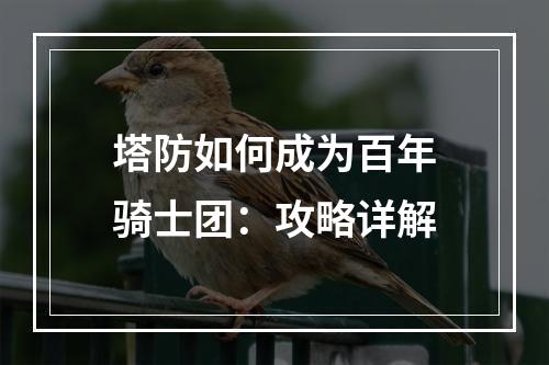 塔防如何成为百年骑士团：攻略详解