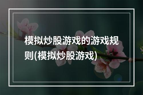 模拟炒股游戏的游戏规则(模拟炒股游戏)