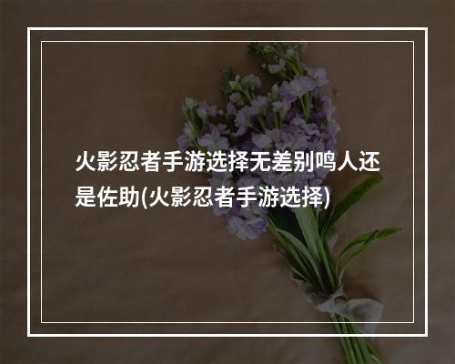 火影忍者手游选择无差别鸣人还是佐助(火影忍者手游选择)