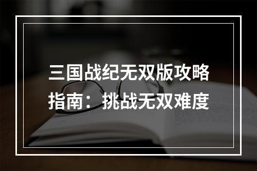 三国战纪无双版攻略指南：挑战无双难度