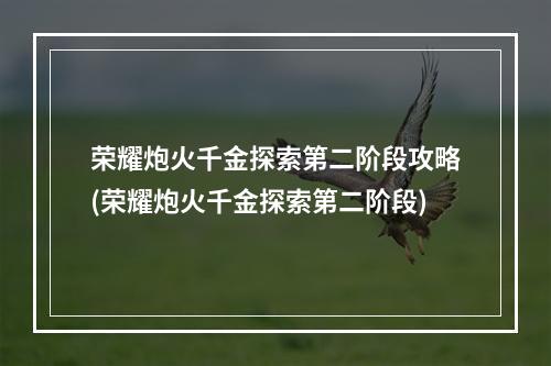 荣耀炮火千金探索第二阶段攻略(荣耀炮火千金探索第二阶段)