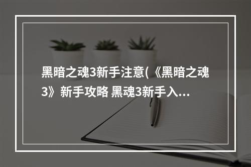 黑暗之魂3新手注意(《黑暗之魂3》新手攻略 黑魂3新手入门与避坑指南)