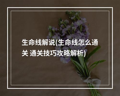 生命线解说(生命线怎么通关 通关技巧攻略解析)