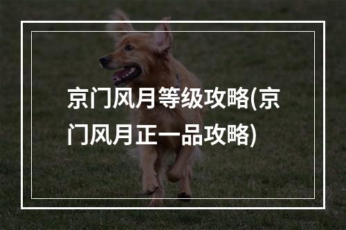 京门风月等级攻略(京门风月正一品攻略)