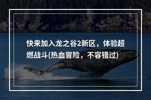 快来加入龙之谷2新区，体验超燃战斗(热血冒险，不容错过)