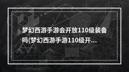 梦幻西游手游会开放110级装备吗(梦幻西游手游110级开放)