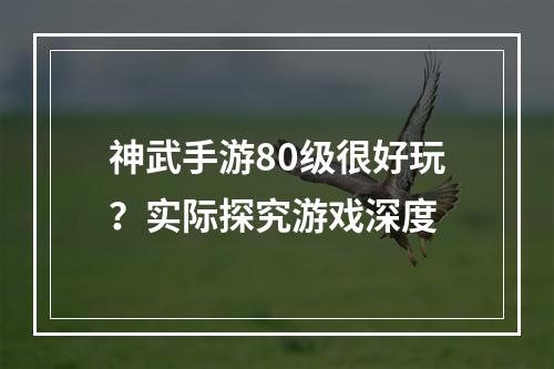 神武手游80级很好玩？实际探究游戏深度