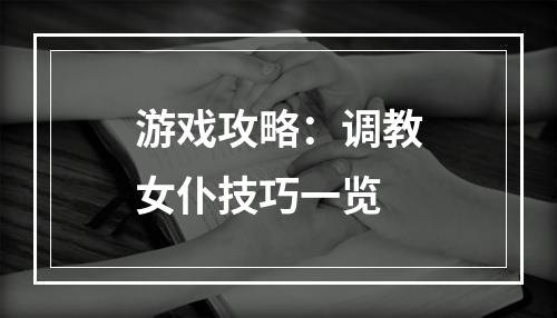 游戏攻略：调教女仆技巧一览