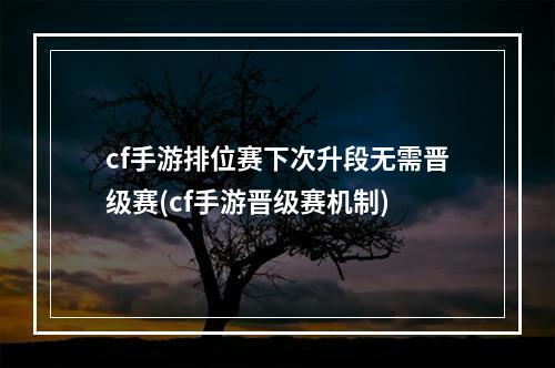 cf手游排位赛下次升段无需晋级赛(cf手游晋级赛机制)