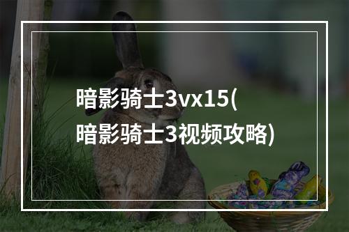 暗影骑士3vx15(暗影骑士3视频攻略)